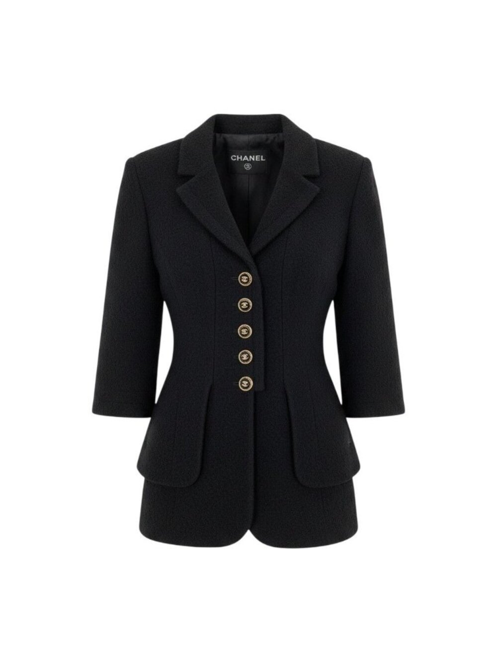 Chanel Cropped Tweed Jacket CC Logo 38 Black